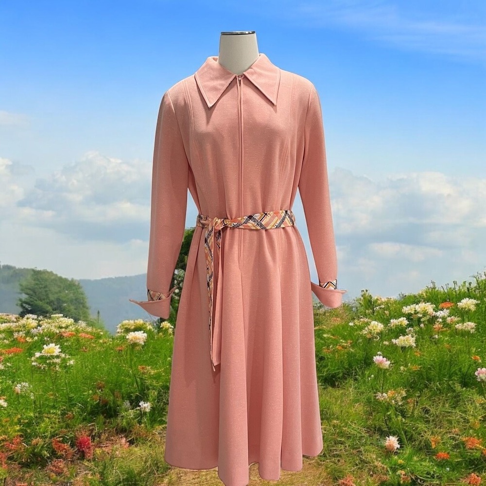 Vintage Paul Of California Peach Coral Midi Dress Cottagecore Prairie Royalcore‎